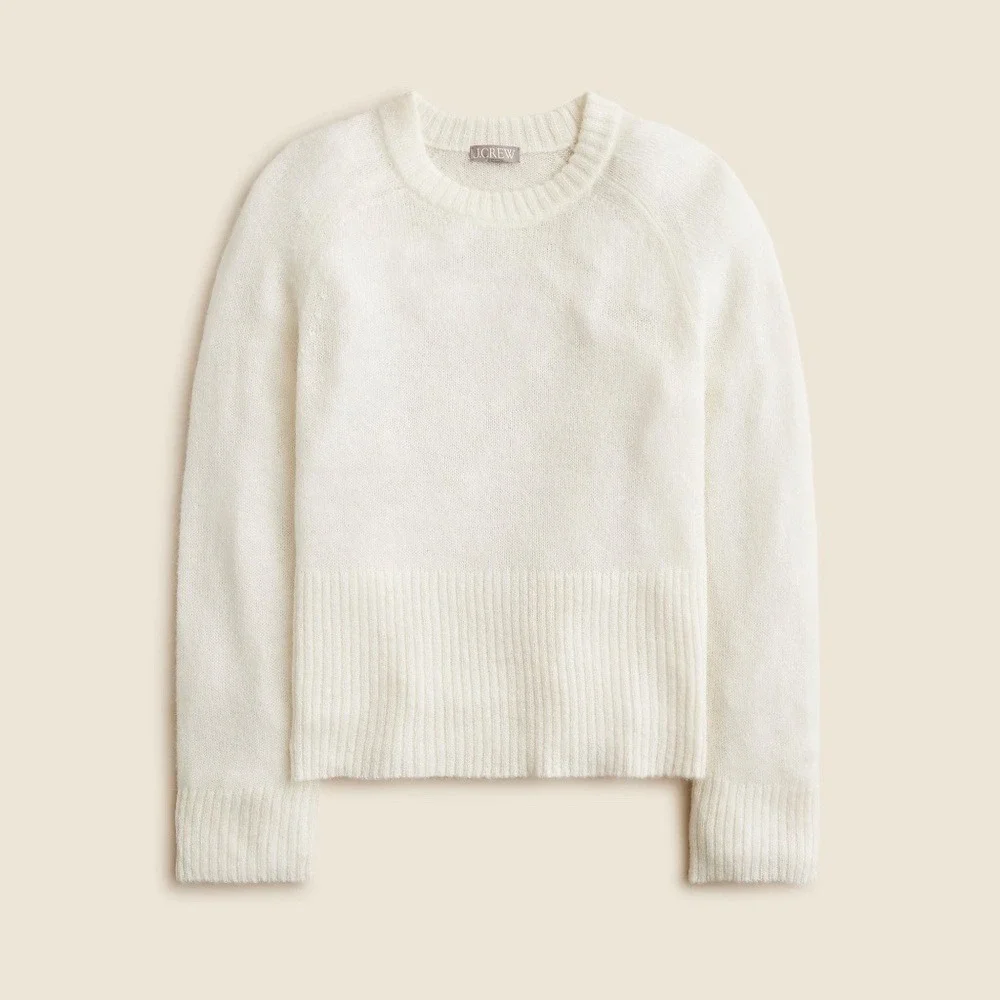 NWT!! J. CREW High Rib Pullover Sweater Wool Alpaca Solid‎ Ivory Minimalist XXS